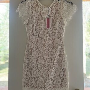 ANDREE BY UNIT Ivory Lace Mini Dress with Flutter Sleeves